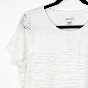 Calvin Klein Womens Top Blouse Large Short Sleeve Scoop Neck White Everyday Wear